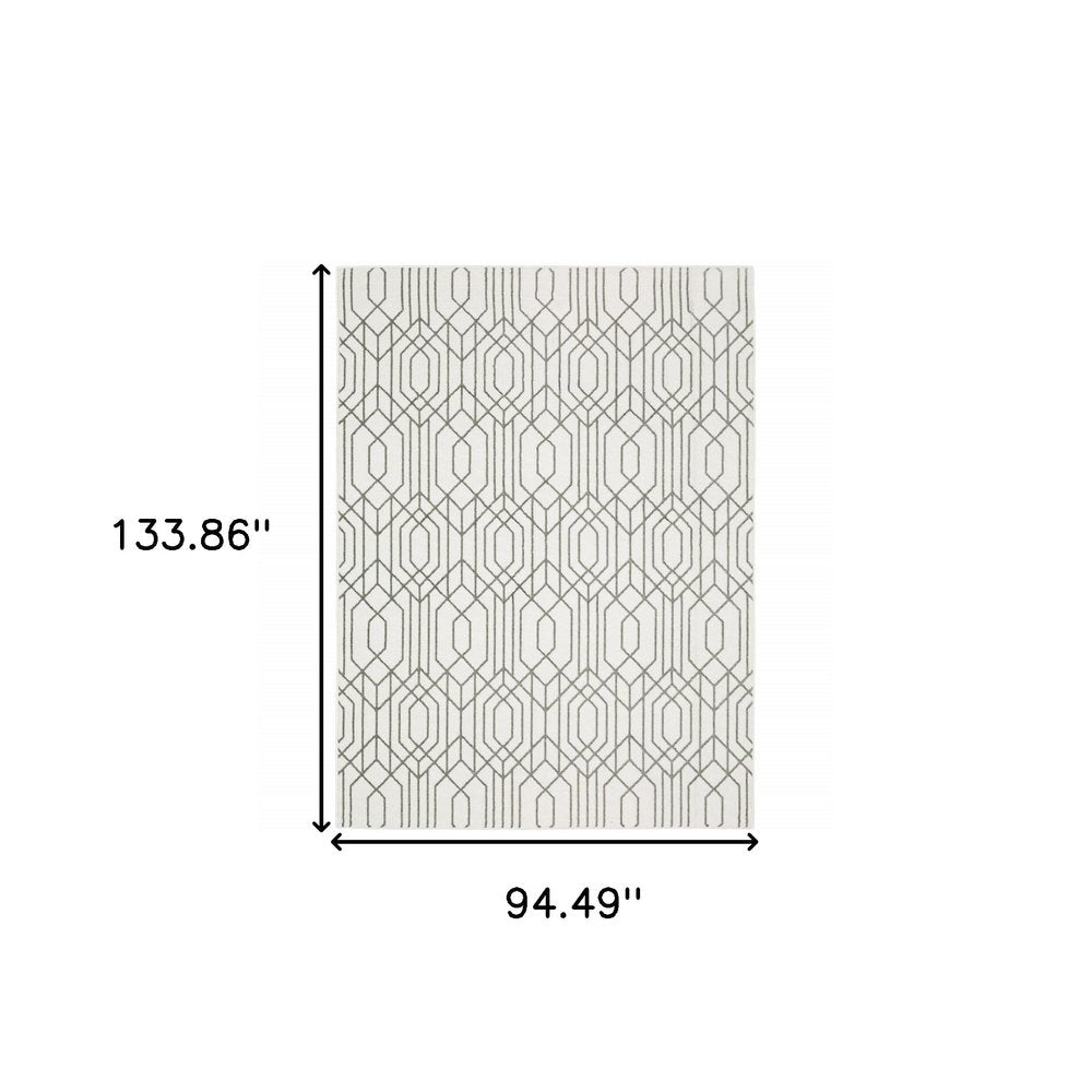 8' X 11' White And Grey Geometric Power Loom Stain Resistant Area Rug