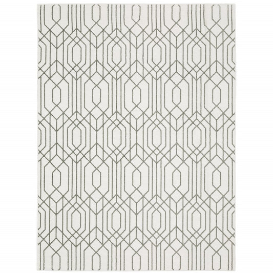 8' X 11' White And Grey Geometric Power Loom Stain Resistant Area Rug