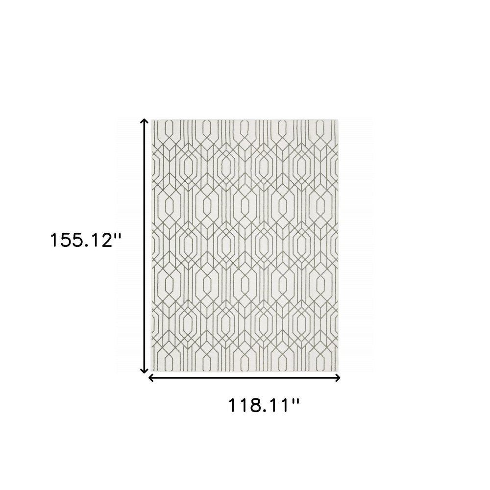 10' X 13' White And Grey Geometric Power Loom Stain Resistant Area Rug