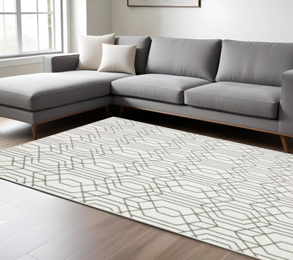 10' X 13' White And Grey Geometric Power Loom Stain Resistant Area Rug