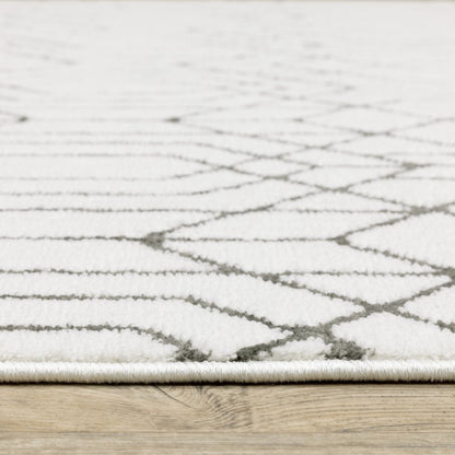 10' X 13' White And Grey Geometric Power Loom Stain Resistant Area Rug
