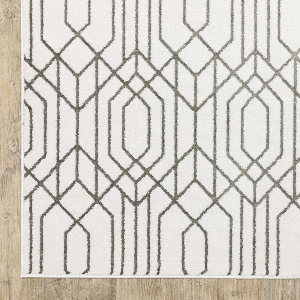 10' X 13' White And Grey Geometric Power Loom Stain Resistant Area Rug