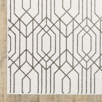 10' X 13' White And Grey Geometric Power Loom Stain Resistant Area Rug