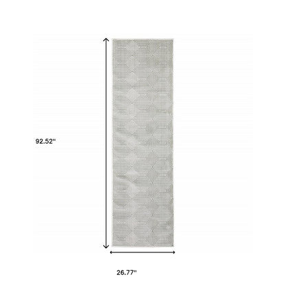 2' X 8' Grey And White Geometric Power Loom Stain Resistant Runner Rug