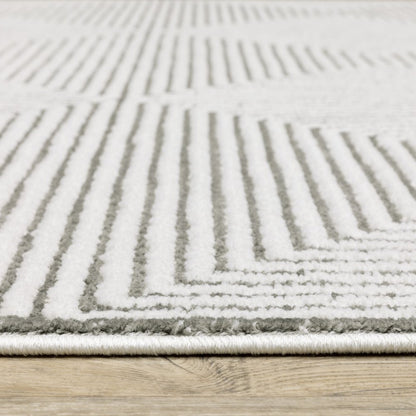 2' X 8' Grey And White Geometric Power Loom Stain Resistant Runner Rug