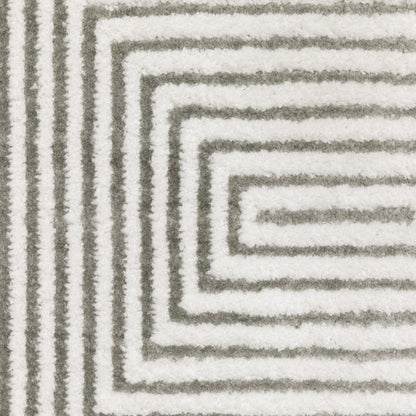 2' X 8' Grey And White Geometric Power Loom Stain Resistant Runner Rug