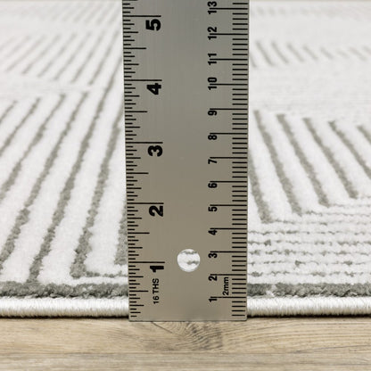 2' X 8' Grey And White Geometric Power Loom Stain Resistant Runner Rug