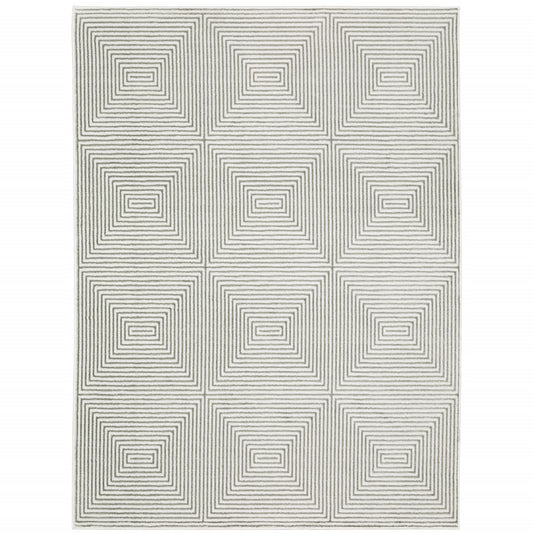 5' X 8' Grey And White Geometric Power Loom Stain Resistant Area Rug