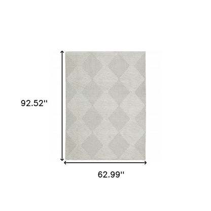 5' X 8' Grey And White Geometric Power Loom Stain Resistant Area Rug