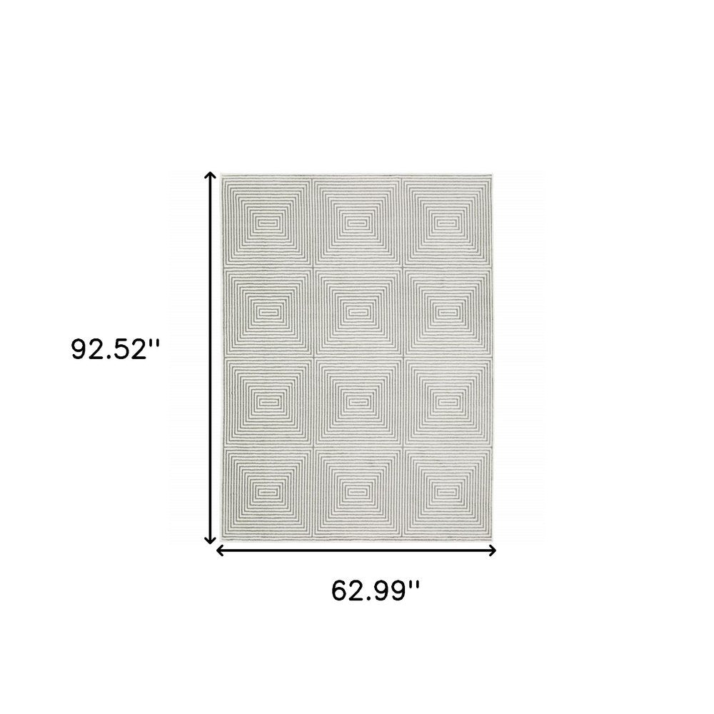 5' X 8' Grey And White Geometric Power Loom Stain Resistant Area Rug