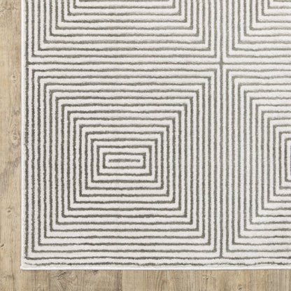5' X 8' Grey And White Geometric Power Loom Stain Resistant Area Rug