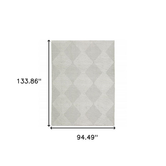 8' X 11' Gray And White Geometric Distressed Area Rug