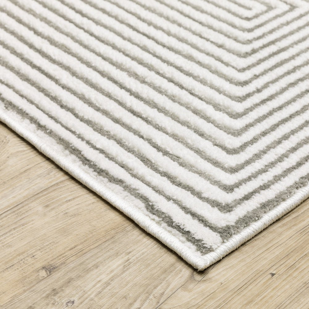 8' X 11' Gray And White Geometric Distressed Area Rug