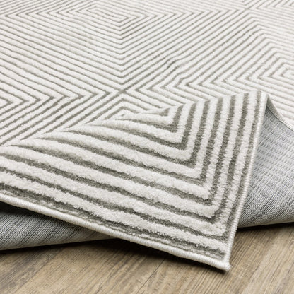 8' X 11' Gray And White Geometric Distressed Area Rug