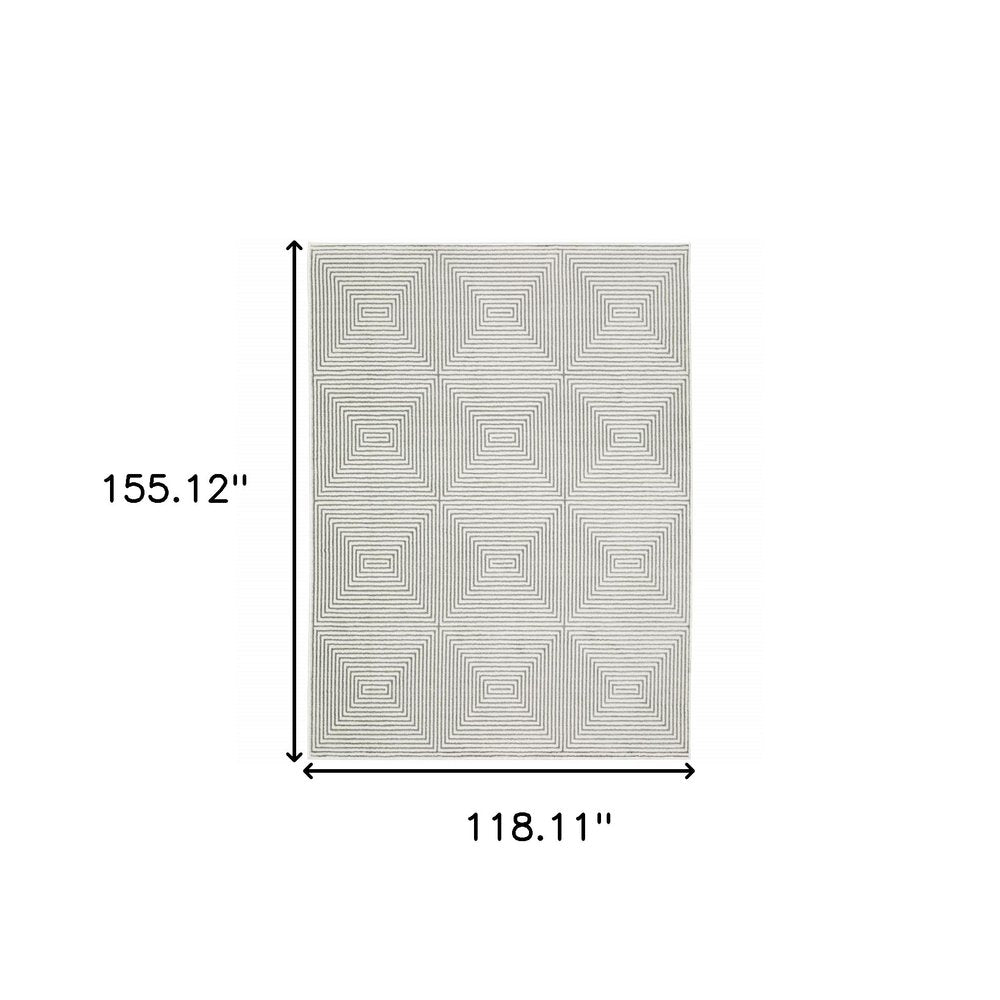 10' X 13' Grey And White Geometric Power Loom Stain Resistant Area Rug