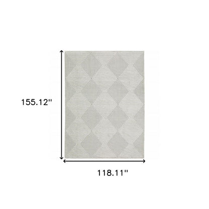 10' X 13' Grey And White Geometric Power Loom Stain Resistant Area Rug