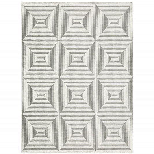 10' X 13' Grey And White Geometric Power Loom Stain Resistant Area Rug