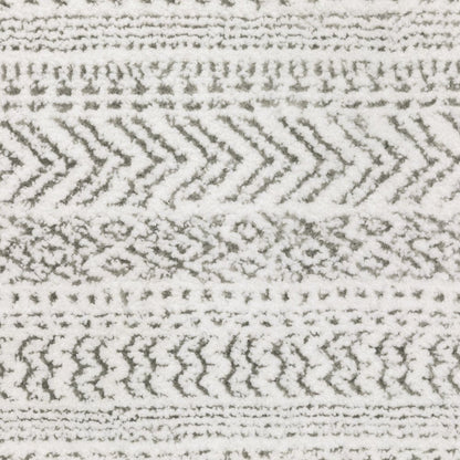 2' X 8' White And Grey Geometric Power Loom Stain Resistant Runner Rug