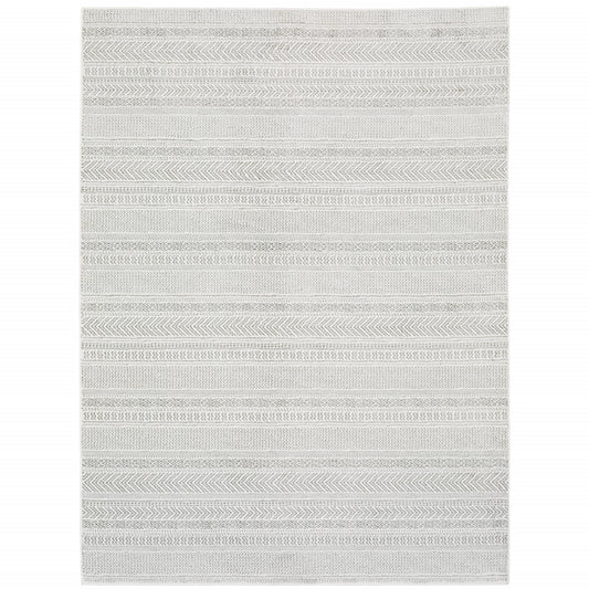 6' X 9' White And Grey Geometric Power Loom Stain Resistant Area Rug