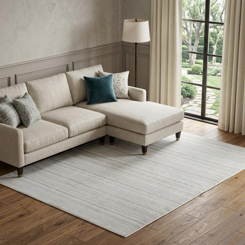 7' X 10' White And Gray Geometric Distressed Area Rug