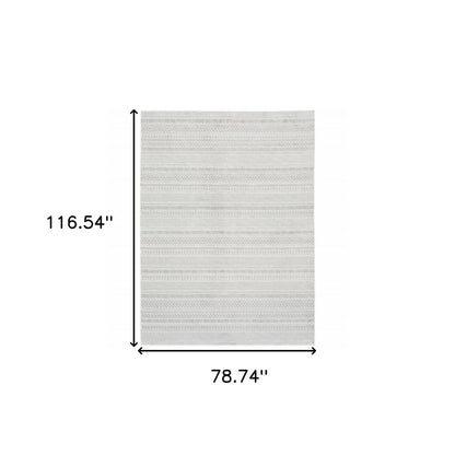 7' X 10' White And Gray Geometric Distressed Area Rug