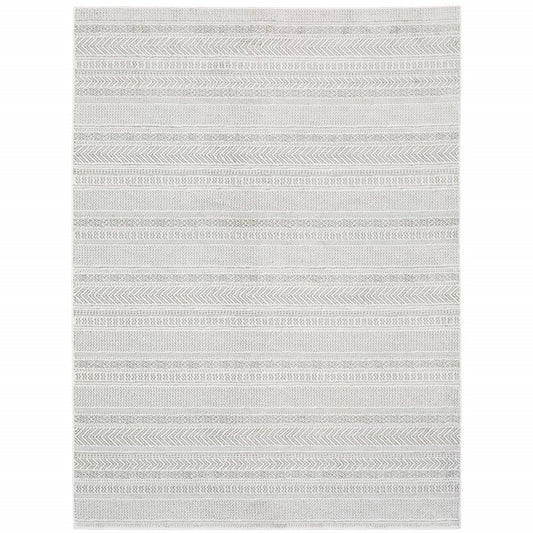 7' X 10' White And Gray Geometric Distressed Area Rug