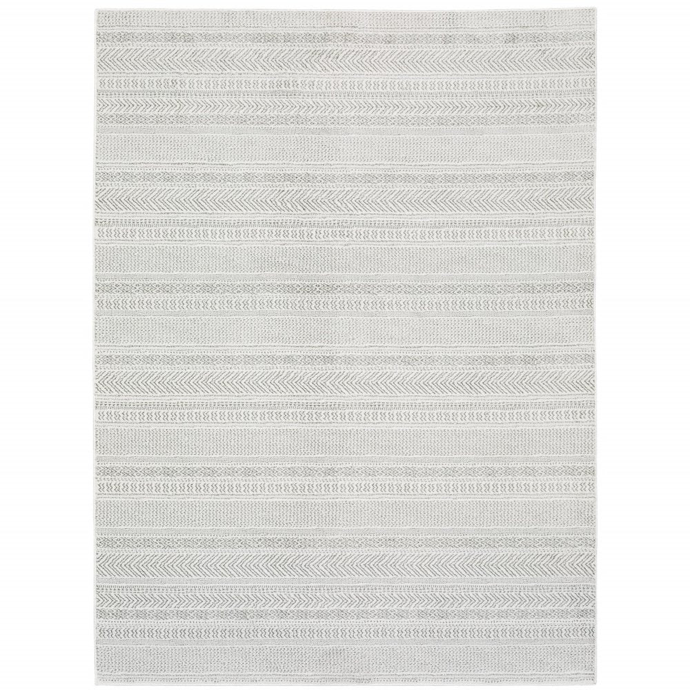 8' X 11' White And Gray Geometric Distressed Area Rug