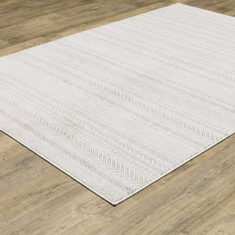 8' X 11' White And Gray Geometric Distressed Area Rug
