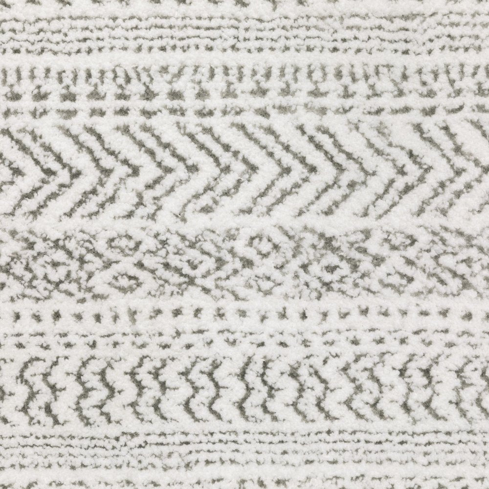 8' X 11' White And Gray Geometric Distressed Area Rug