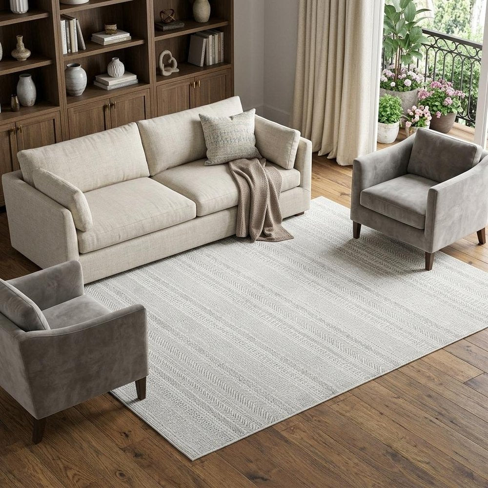 10' X 13' White And Gray Geometric Distressed Area Rug