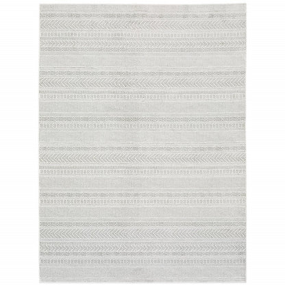 10' X 13' White And Gray Geometric Distressed Area Rug