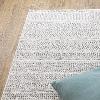 10' X 13' White And Gray Geometric Distressed Area Rug