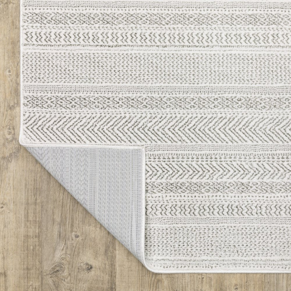 10' X 13' White And Gray Geometric Distressed Area Rug
