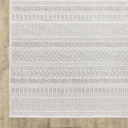 10' X 13' White And Gray Geometric Distressed Area Rug