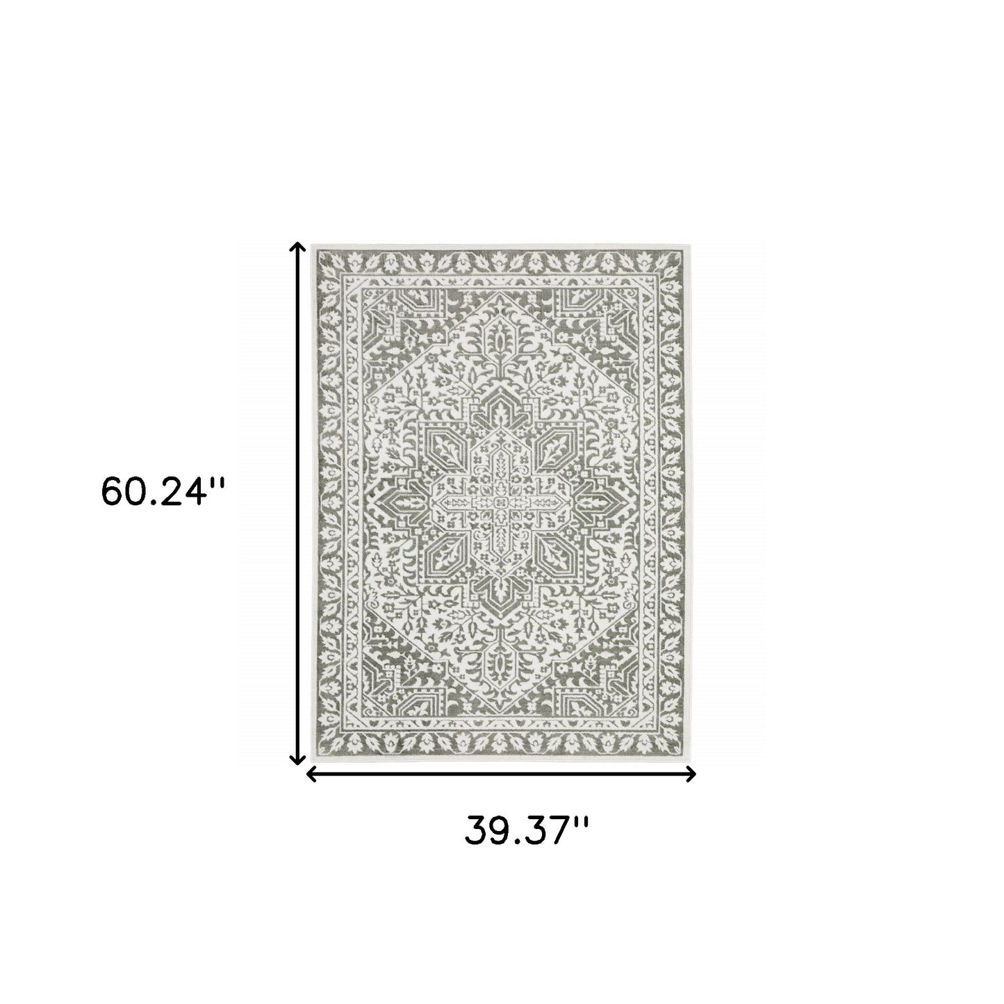 3' X 5' Grey And White Oriental Power Loom Stain Resistant Area Rug