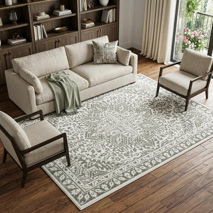 7' X 10' Gray And White Oriental Distressed Area Rug