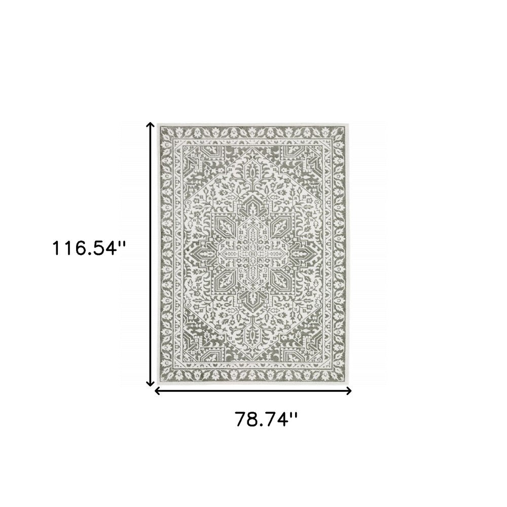 7' X 10' Gray And White Oriental Distressed Area Rug