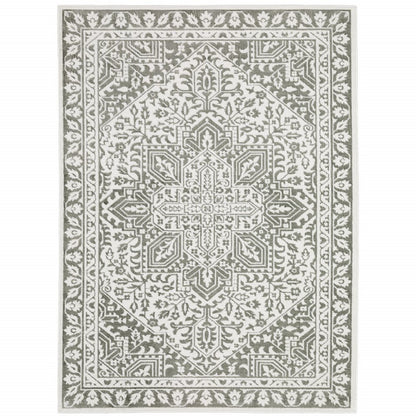 7' X 10' Gray And White Oriental Distressed Area Rug