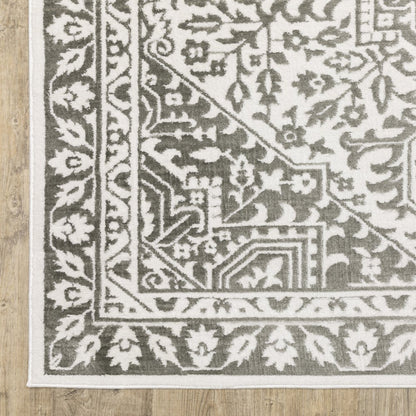 7' X 10' Gray And White Oriental Distressed Area Rug
