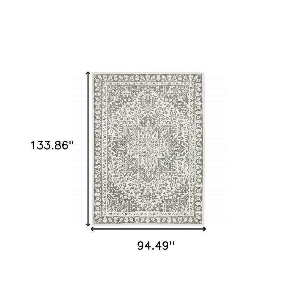 8' X 11' Gray And White Oriental Distressed Area Rug