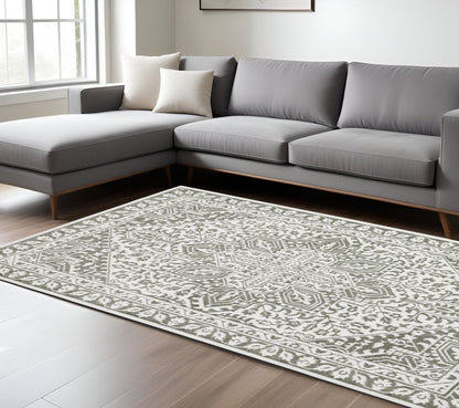 8' X 11' Gray And White Oriental Distressed Area Rug