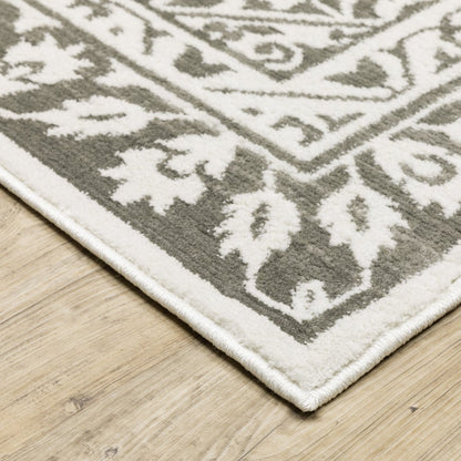 8' X 11' Gray And White Oriental Distressed Area Rug