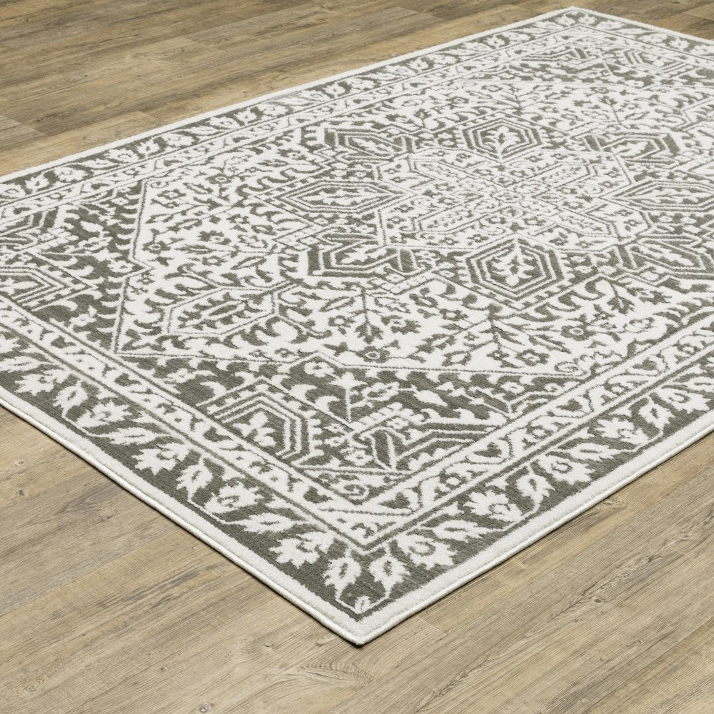 8' X 11' Gray And White Oriental Distressed Area Rug