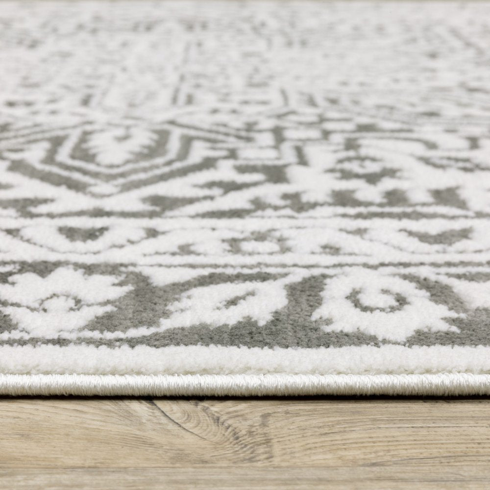 8' X 11' Gray And White Oriental Distressed Area Rug
