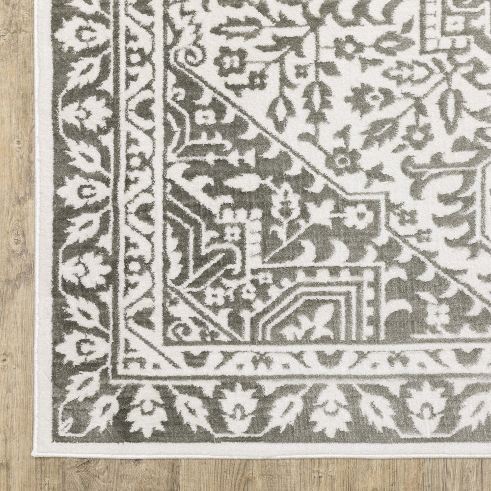 8' X 11' Gray And White Oriental Distressed Area Rug