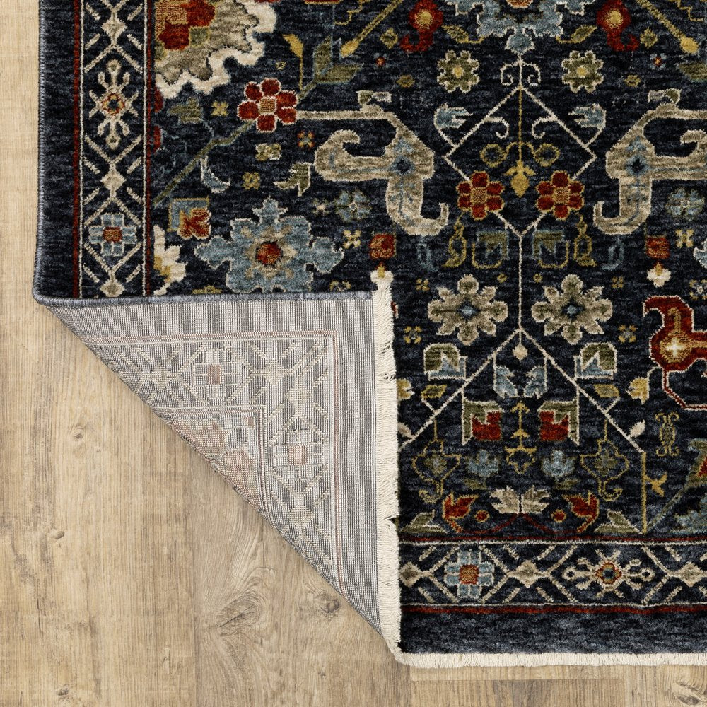 7' X 10' Blue Ivory And Red Oriental Area Rug With Fringe