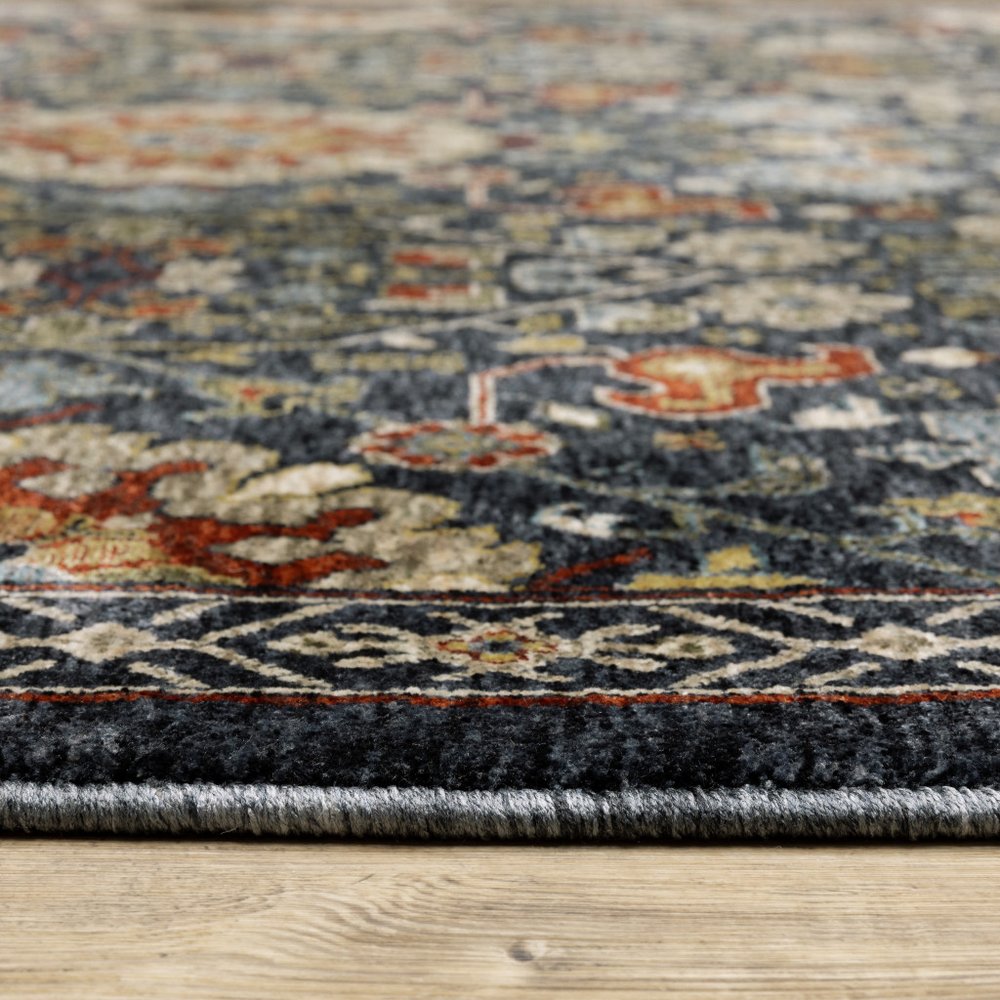 8' X 11' Blue Ivory And Red Oriental Area Rug With Fringe
