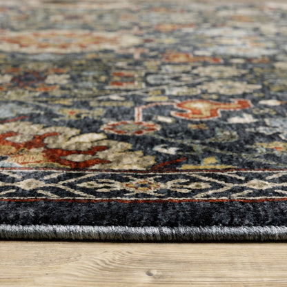 8' X 11' Blue Ivory And Red Oriental Area Rug With Fringe