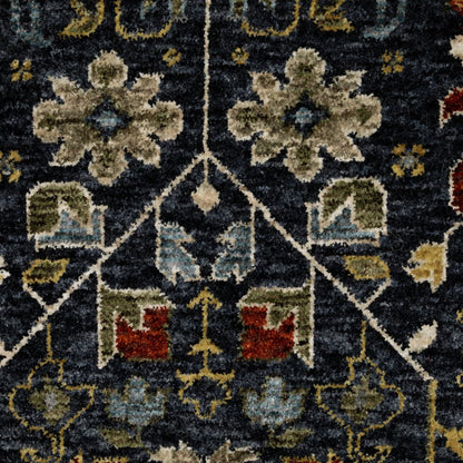 8' X 11' Blue Ivory And Red Oriental Area Rug With Fringe