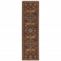 2' X 8' Red Blue Gold And Ivory Oriental Power Loom Stain Resistant Runner Rug With Fringe